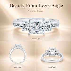 Anillo de compromiso con diamante de corte princesa de 0.60 quilates |   Engaste de Oro Blanco con Puntas |   Joyería Fina Nupcial con Tres Piedras Incrustadas para Mujer - Product Image 3