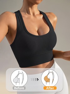 Women Ribbed Racerback Sports Bra Seamless Longline Yoga <b>Crop</b> <b>Top</b> Push Up Padded Gym Fitness Tank Activewear Blanks - Product Image 4
