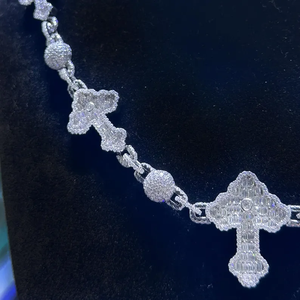 Luxury Moissanite Cross Link <b>Necklace</b> for Women Iced Out Silver Tone <b>Statement</b> Jewelry Elegant Party Chain Fashion Accessory Set - Product Image 2