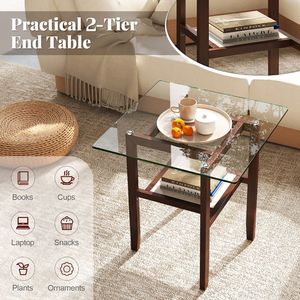 24-Inch 2-Tier <b>Square</b> Glass Coffee Table with Storage <b>Shelf</b> As a Center Table - Product Image 6