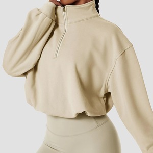 <b>Women</b> High Neck <b>Zip</b> Up Yoga Sweatshirt Pullover Long Sleeve Fitness Hoodie Loose Fit Workout <b>Top</b> - Product Image 3