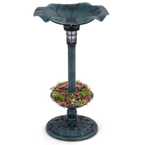 Green Solar Powered Lamp Standing Pedestal Birdbath and Feeder Combo for Bird Supplies - Product Image 3