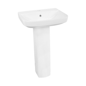 Juego de Lavabo con Pedestal de Estilo Moderno, Acabado Liso de Alta Calidad, Lavabo Rectangular Blanco para Baño de Hotel, Grifo de Palanca - Product Image 1