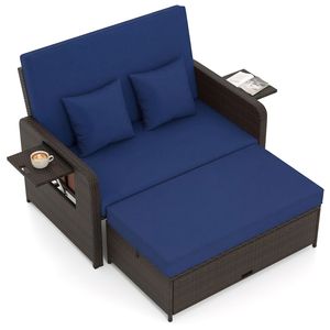Lettino da Giardino in Rattan con Schienale Regolabile a 4 Livelli e Vassoio Laterale Retrattile - Product Image 1