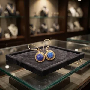 Boucles d'oreilles en laiton et lapis-lazuli naturel, bijoux artisanaux en pierres précieuses, vente en gros - Product Image 2