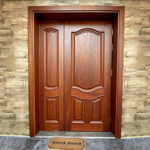 Puerta de entrada de madera maciza estilo asiático con diseño de panel curvo para uso exterior GA-41S - Product Image 1