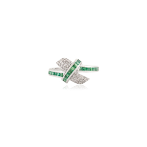 925 Sterling <b>Silver</b> Princess Cut Genuine <b>Emerald</b> & Round Diamond Crossline Love Knot Channel Set <b>Ring</b> for Women's Gift - Product Image 3
