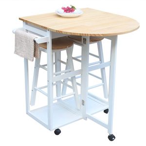 Solid Wood Semicircle Folding Dining Cart with 2 Free Stools Burlywood Replacement Code 32534704 - Product Image 4