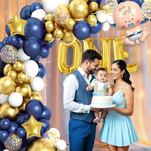 Kit de Décoration Joyeux Anniversaire ONE - Pack Combo 58 Pièces Bleu Or Blanc avec Ballons et Guirlande Lumineuse en Aluminium - Product Image 6