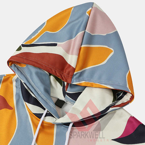 Sweat-shirt à capuche unisexe imprimé floral avec logo sur le devant, respirant, coupe classique, style décontracté d'été, en coton tricoté - Product Image 6