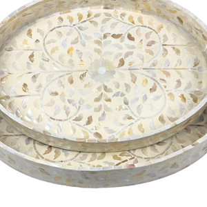 ถาดเสิร์ฟพร้อมแม่ของไข่มุกแบบฝังลายดอกไม้เถาสำหรับตกแต่งโต๊ะกาแฟที่บ้านถาดทรงรี - Product Image 4