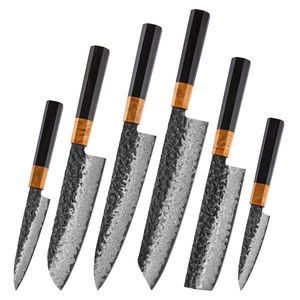 ชุดมีดเหล็กดามัสกัส 6 ชิ้น ด้ามไม้ทำมือ มีดครัวคมกริบ เหล็กกล้าคาร์บอน 96 ชั้น ใบมีดตรง ใช้ได้ทั้งมือซ้ายและขวา - Product Image 1