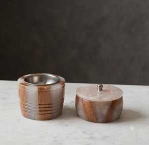 Marble Look Metal <b>Incense</b> <b>Holder</b> with Wooden Lid Decorative Aromatherapy Jar for Home Decor - Product Image 4