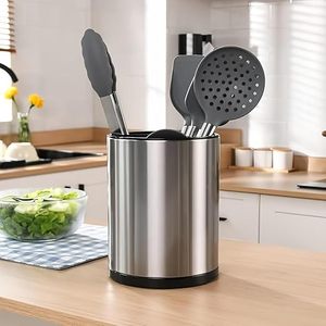 <b>Stainless</b> <b>Steel</b> Cylindrical <b>Utensil</b> Holder With Black Base For <b>Kitchen</b> Tableware Storage Modern Design Rust - Product Image 2