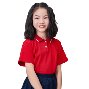 เสื้อโปโลนักเรียนสีแดงสำหรับทุกเพศ ยี่ห้อ Vietnam FMF – ผ้าถักยืด 50D น้ำหนักเบา สำหรับนักเรียนระดับประถม - Product Image 1