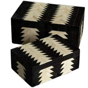 Boîte à bijoux rectangulaire moderne en MDF noir et blanc avec incrustations en os, faite à la main, durable, décorative, idéale comme organisateur de cadeaux – Meilleures ventes - Product Image 2