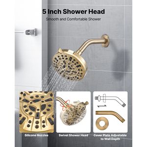 Set Doccia Completo da 5 Pollici con Soffione a Pioggia e 8 Impostazioni di Getto Regolabile, Rubinetto per Vasca da Bagno con Bocca di Scarico Inclusa - Product Image 4
