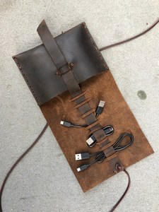 Eco Friendly Tanned Leather <b>Cable</b> Organizer Sustainable Cord Holder Wire Management Travel Tech Pouch Factory LCO-0094 - Product Image 6