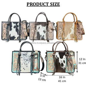 Sac fourre-tout grand format en cuir véritable repoussé avec pompon fait main en cuir de vachette à poils, sacs bandoulière décontractés pour femmes, vente en gros usine 2026 - Product Image 2