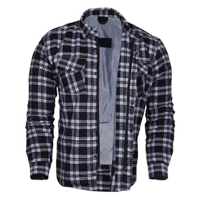 <b>Men's</b> Full Sleeve Plaid Flannel <b>Shirt</b> Windproof Cotton Motorcycle Armor Protection Black White Checkered Design Autumn Wear - Product Image 3