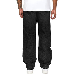 Jean en denim noir délavé style vintage, coupe ample et déchirée, jambe large, pour homme, style streetwear tendance - Product Image 3