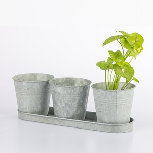 Ensemble de jardinières en métal galvanisé avec plateau |   Lot de 3 pots de fleurs rustiques en zinc pour décoration intérieure, extérieure, jardin et rebord de fenêtre - Product Image 6