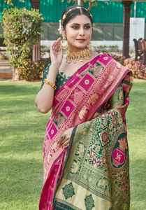 Auténtico Sari de Seda Banarasi, Sari Tradicional Indio para Novias, para Bodas y Fiestas, al Mejor Precio - Product Image 2