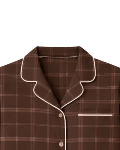 Ensemble de pyjama pour femme à carreaux marron personnalisé, manches longues, boutonné, vêtements de nuit en coton doux, ensemble de vêtements de détente en deux pièces - Product Image 4