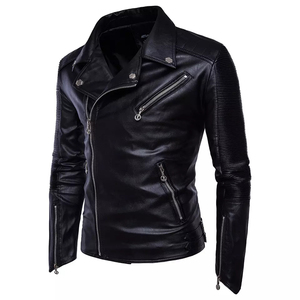 Blouson Moto Hiver Homme Bleu en Cuir Véritable Imperméable Respirant Séchage Rapide Écologique Col Montant Fermeture Éclair Uni - Product Image 3