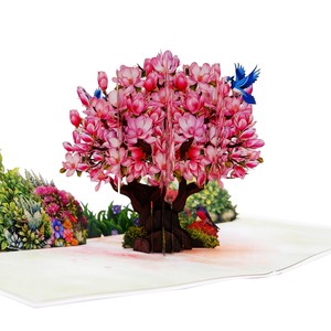 Carte de vœux pop-up en 3D personnalisée en gros, faite à la main, avec un arbre de magnolia, en papier offset, cadeau d'anniversaire - Product Image 2