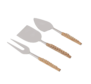Ensemble de couteaux à fromage en laiton avec manche en rotin tressé, trancheuse et couteau à fromage, nouveau design personnalisé - Product Image 1