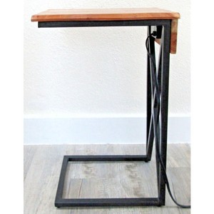 Live Edge Acacia Wood <b>Side</b> <b>Table</b> with Black Steel Frame - Wholesale - Product Image 3