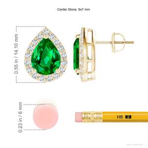 Green <b>Emerald</b> Halo Diamond Earrings Pear Shape <b>Emerald</b> <b>Stud</b> Earrings in 14K Solid Gold Classic Teardrop Jewelry for Her - Product Image 2