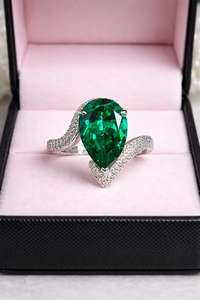 Bague de Fiançailles et de Mariage en Argent Sterling 925 avec Émeraude Naturelle Taille Poire Certifiée IGI, Bague de Promesse Nuptiale pour Femme - Product Image 6