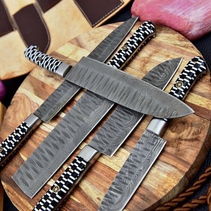 Custom Handmade Five-Piece Ambidextrous Chef <b>Set</b> Straight Edge Durable <b>Sharp</b> Damascus Steel Blades Resin Handle - Product Image 6