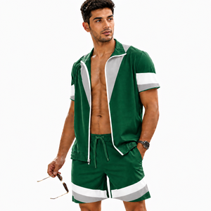 Custom Men's Summer Sportswear Tracksuit Set <b>Zip</b> Shirt and Shorts with OEM Custom Logo - Product Image 5