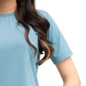 Camiseta de manga corta con cuello redondo para mujer, color azul claro, informal, ajustada, básica, ligera, para uso diario, ropa de moda para mujer - Product Image 3