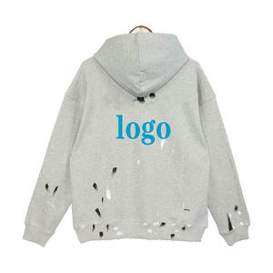 Nesta Sports Sweat à capuche court unisexe 100% Coton épais, effet éclaboussures de peinture et vieilli, sans cordon, Hiver - Product Image 1