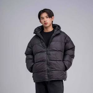 Classic Comfortable Men's Puffer Jacket Plus Size Black Short <b>Vinyl</b> Hooded Winter Warm Bubble Jacket - Product Image 2
