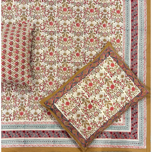 Premium Jaipur Hand Block Printed Floral <b>King</b> <b>Size</b> Bed <b>Sheet</b> Set 3 PC 100% Cotton Classic 200TC Eco-Friendly Durable Breathable - Product Image 1