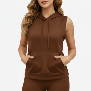Women Knitted <b>Hoodie</b> Tank Top Front Logo Sleeveless <b>Lightweight</b> Casual Activewear Quick Dry Breathable for Workout Daily Fashion - Product Image 2