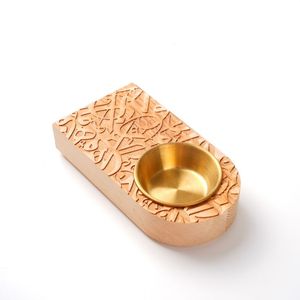 Brûleur d'encens aromatique en bois fait main, motif géométrique découpé, bol doré, Mabkhara, porte-bakhoor - Product Image 2