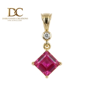 14KT <b>Solid</b> Yellow <b>Gold</b> <b>Pendant</b> Charm With Lab Grown Diamond & Hot Pink Tourmaline IGI Certified Fine Jewelry for Women Necklace - Product Image 1