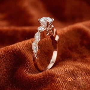 Round Cut Moissanite <b>Infinity</b> Twist Engagement Ring <b>Rose</b> Gold Plated Pave Band Wedding Ring Jewelry Gift - Product Image 2