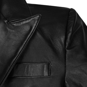 Chaqueta Blazer de Cuero Genuino Negro para Hombre, Marca Leather Cult, con un Solo Botón y Cuello Camisero, Estilo Casual Elegante - Product Image 6