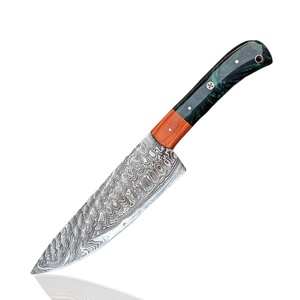 Couteau de chef artisanal en acier Damas avec manche en résine et bois d'oranger, étui en cuir, Tracker Knives A&M Enterprises - Product Image 5