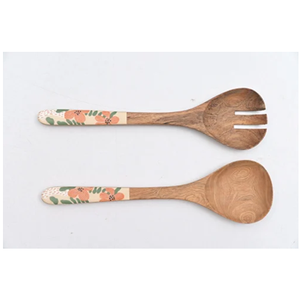Dernières cuillères à salade en bois émaillé à long manche, imprimées, pour la maison et la restauration - Product Image 5