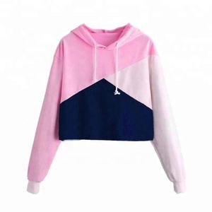 เสื้อฮู้ดผู้หญิงแบบสีตัดต่อ ทรงครอป ความยาวปกติ แขนยาว สวมใส่สบายๆ ผ้าถัก สำหรับฤดูใบไม้ร่วง ดีไซน์แบบ Patchwork - Product Image 2