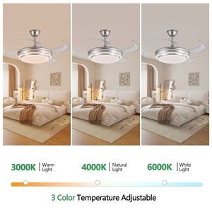 Ventilatore da Soffitto LED Moderno da 42 Pollici con Telecomando, 3 Livelli di Lame Retrattili, 6 Velocità Regolabili, Design Silenzioso - Product Image 6