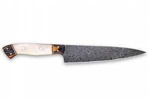 Couteau de chef artisanal en acier Damas de 8 pouces avec manche en os et bois, personnalisable OEM - Product Image 3